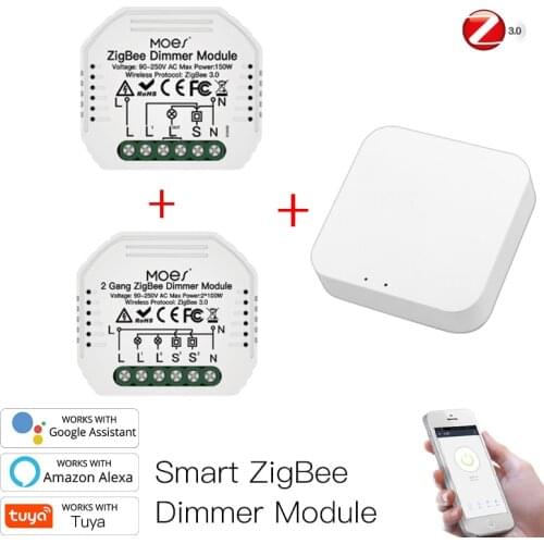 Tuya Zigbee 3.0 Dimmer Smart Switch Module Controller 2 Way Remote Control Smart Light Switch Relay Google Assistant Alexa Echo