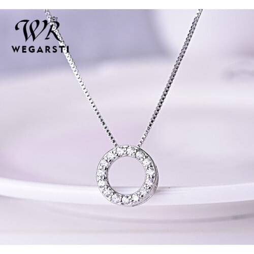 WEGARSTI High Quality Round Pendant Necklace for Women 925 Sterling Silver Charming Wedding Necklace Fine Jewelry