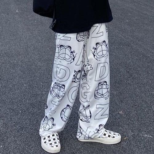 Japanese Vintage Personality Wide Leg Pants Fashion Cartoon Print High Waist Oversize Casual Baggy Unisex Streetwear Trousers