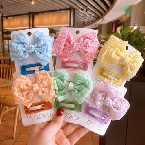 Korean Style Girls Fabric Bow Hairpin Jelly Color Square BB Clip Baby Headdress Hair Clip for Children Fashion Hair Accessories
