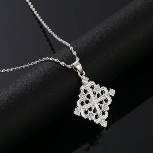 Ethiopian Silver Color Cross Pendant Necklaces for Women Eritrea Africa Ethnic Crosses Chain Jewelry
