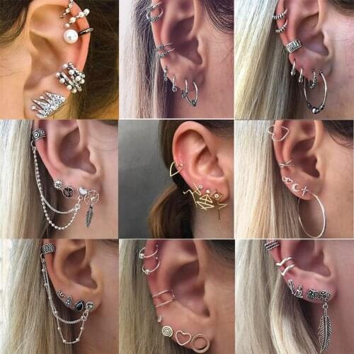 Fashion Bohemian Punk Earrings Jewelry sun heart geometric vintage silver color earrings Best Gift for Women Girl E014