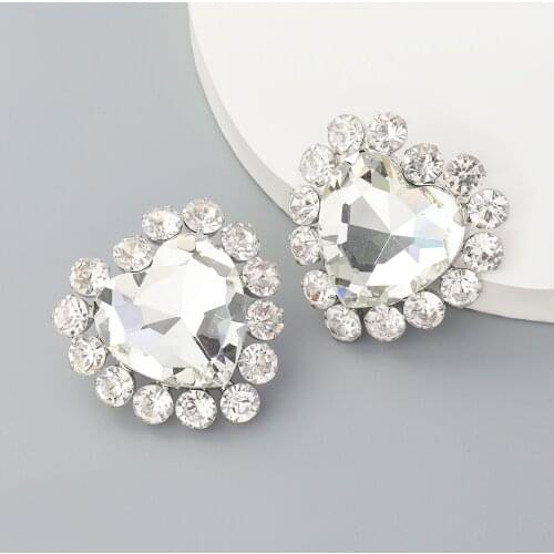 Pauli Manfi 2021 Fashion Metal Glass Heart-shaped Earrings Womens Creative Popular Big Stud Earring Party Accessories