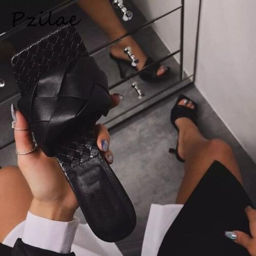 Pzilae 2020 New sexy ladies square head peep toe high heel slippers summer fashion slip on thin heels slides women mules party