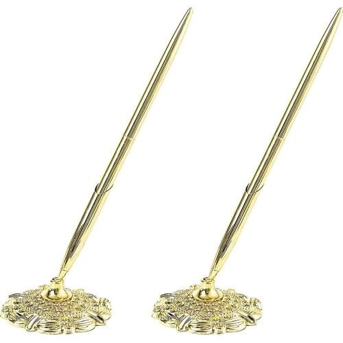 2 Pieces Hollow Round Pen Holder Signing Pen Set Accessories for Wedding Bridal Graduation Opening Ceremony Office