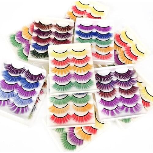 5pairs Eyelashes Mix Color Eyelashes Extension Handmade Reusable Long Eyelashes Extension for Makeup