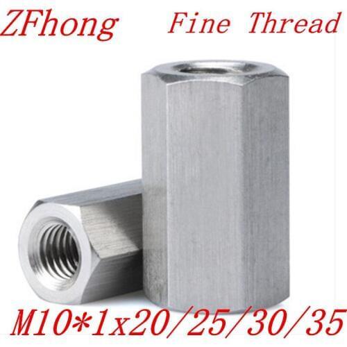 5pcs M10*1x20/25/30 m10x1.0 Fine Thread Hex Rod Coupling Nut 304 Stainless Steel