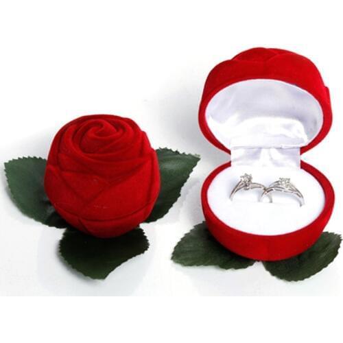 Artificial Flower Red Rose head Jewelry Box Good Beautiful and romantic Wedding Ring Gift Case Earrings Storage Display Holder
