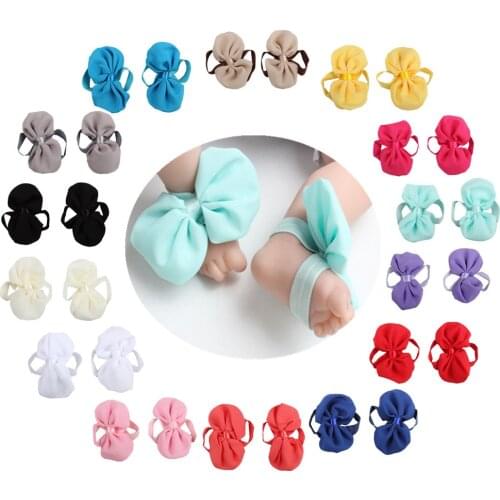 14 Colors Newborn Baby Girls Chiffon Bowknot Barefoot Sandals Solid Color Infant Shoes DIY Foot Decoration Kid Photography Props