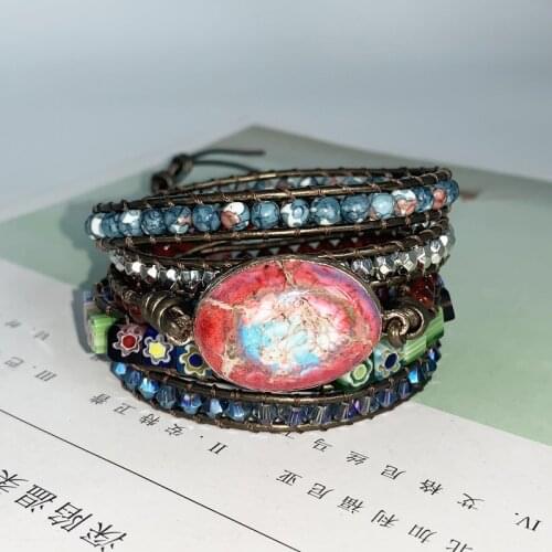 Sunflower Bracelet King Stone Glaze Leather Rope Multi Layer Winding Bracelet Bohemian Woven Ladys Bracelet