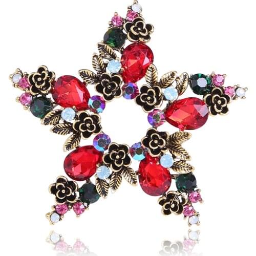 Fashion Star Brooch Crystal Rhinestone Plant Flower Brooch For Women Wedding Party Dress Costume Decoration Pins Accessories