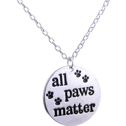 24PC Wholesale Inspirational Message "All Paws Matter" Pendant Necklace Link Chain Pet Rescue For Dog Cat Animal Lover Family