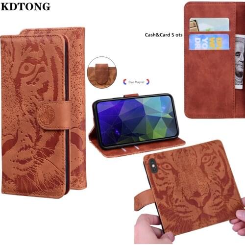 Retro Flip Leather Phone Case for iPhone 12 Mini 11 Pro Max X XS XR 7 8 6 6S Plus Etui Tiger Embossed Card Pocket Stand Cover