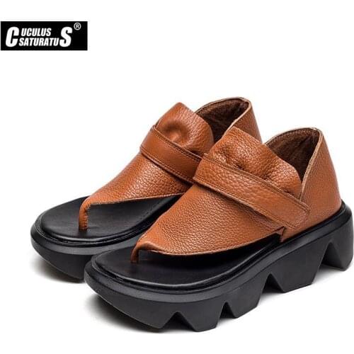 Cuculus Platform Sandals Women Wedge High Heels Shoes Women Genuine Leather Sandal Summer Casual Wedges Woman Sandal