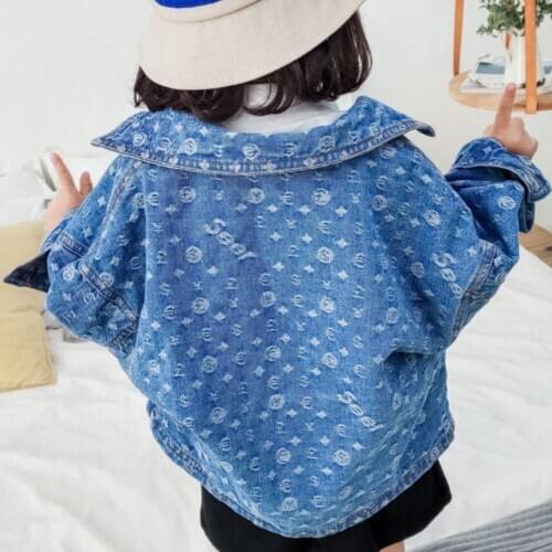 Spring autumn Lapel Denim Jackets For Baby Boys girls Print Cowboy Casual Kids Coat Children Cotton