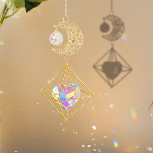 Crystal Light Catching Jewelry Pendant Wind Chime Diamond Love Heart Longan Colored Lighting Ball Garden Suncatchers Decor