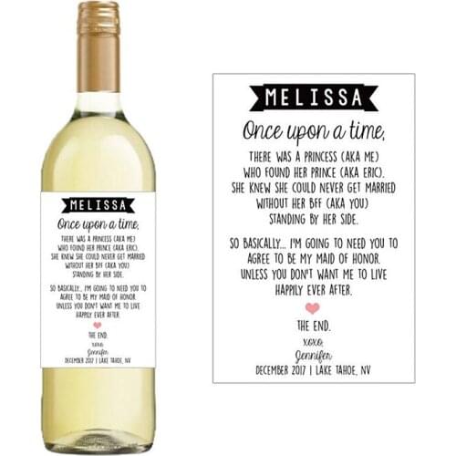 Custom bridesmaid invitation Wine Bottle Label,Once upon a time,maid of honor invite,happily ever after wedding party funny gift
