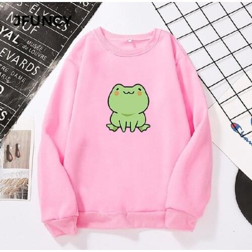 JFUNCY Oversized Round Neck Women Hoodies Sweatshirts Woman Pullovers 2021 Autumn New Harajuku Cartoon Frog Female Clothes