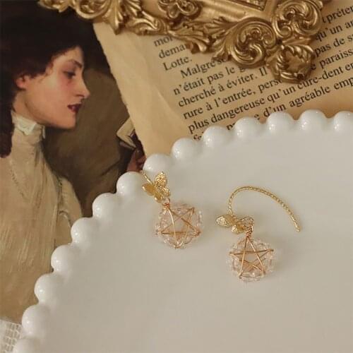 Court retro Gold Classic Girl Butterfly Earrings simple lady temperament Crystal Earrings Jewelry exquisite gift