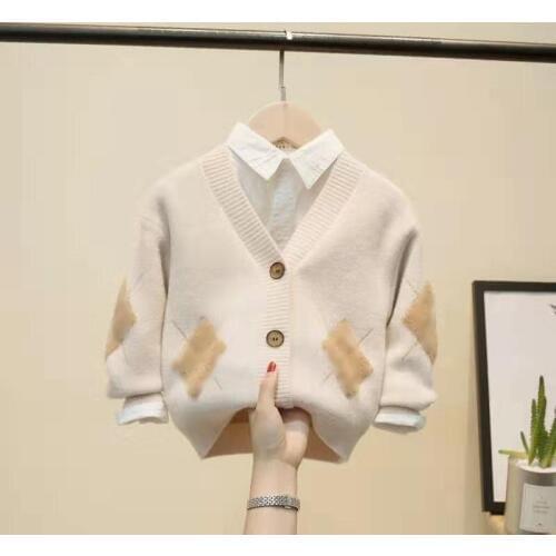 INS HOT Baby boys Cardigan 1-9 years old online celebrity childrens sweater Diamond pattern boy clothes toddler sweater