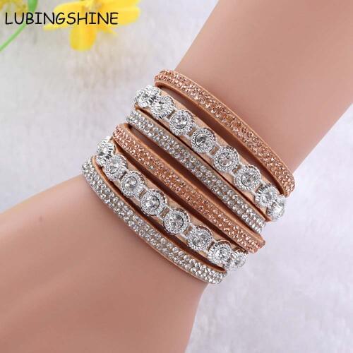 LUBINGSHINE Womens Multilayer Bangles European Style Multi Colors Velvet Crystal Bracelet Bangle Vintage Handmade Hand Jewelry