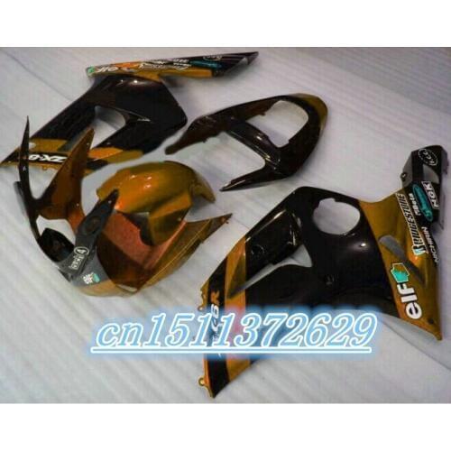 TABS fairing kit for Kawasaki ZX6R 2003 2004 black flame in orange high quality fairings body kit Ninja 03 04 with black orange
