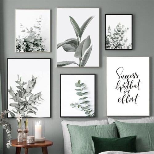 Nordic Posters And Prints Modern Wall Pictures For Living Room Decoration Eucalyptus Rubber Green Plant Leaves Art Canvas Painti