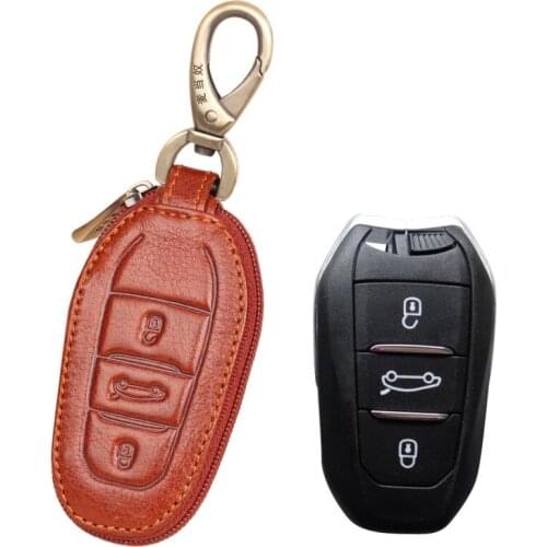 Genuine Leather Car Remote Key Fob Shell Cover Case For Peugeot 208 308 508 3008 5008 for Citroen C4 Picasso DS3 DS4 DS5 DS6