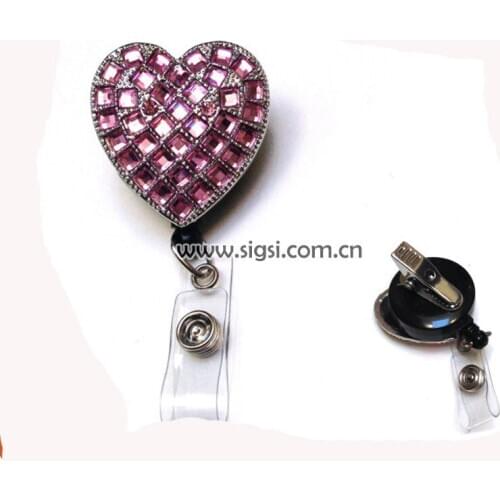 New Design Sparkly Pink Heart Badge Reel/ Pull Reel / Retractable ID Badge Holder