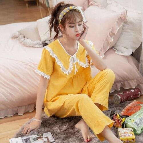 Cotton Silk Pajamas, Short-sleeved Trousers, Two-piece Thin and Large Size Loose Home Service Pajama Set Women