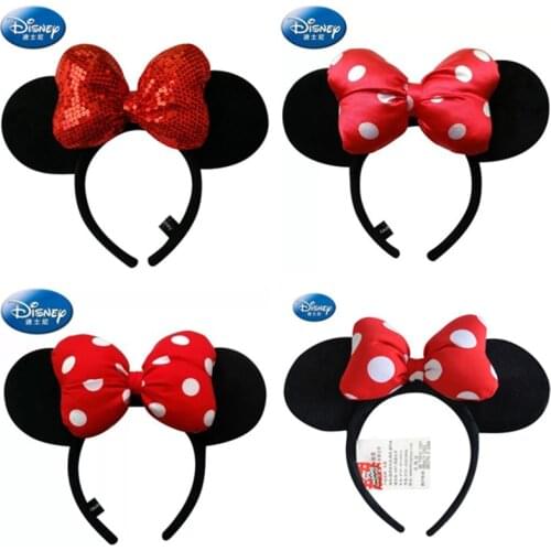 New Disney Mickey Mouse Ears Headband Space mountain Lunar New Year Minnie Bow Pink Sequins Cartoon Anime Headdress Headband Gif
