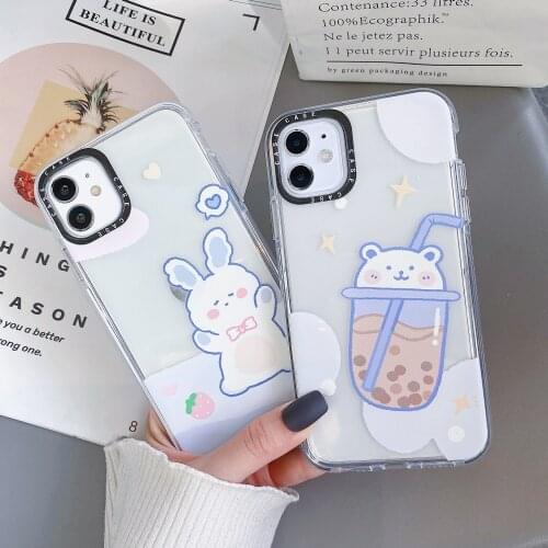 WGX Transparent Cute White Bunny Rabbit Pink For for iPhone11pro/max X XR XS MAX 6 s 7 8 plus simple color TPU back cover