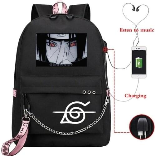 Anime School Bagpack Akatsuki Itachi Sharingan Bookbag Capacity School Bag for Boys Girls Kids Backpack Boys USB Laptop Bag Pack