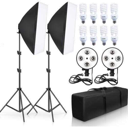 Softbox Photography Lighting Kit Professional Studio Lights Equipment with E27 5500K Bulbs Stand for Portrait Product Fashion