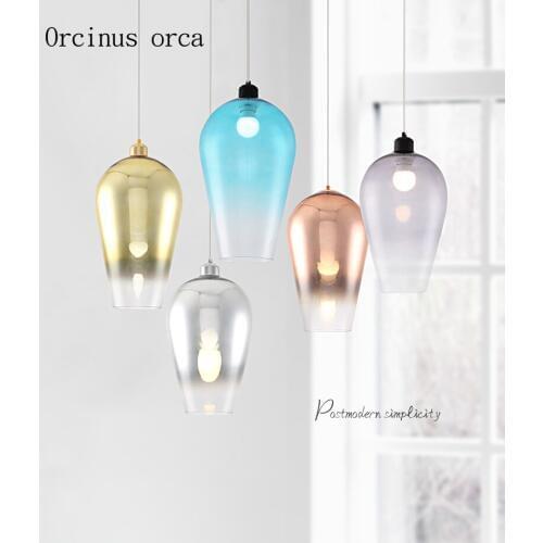 Nordic modern glass chandelier living room bar post modern creative personality color single head Chandelier free shipping
