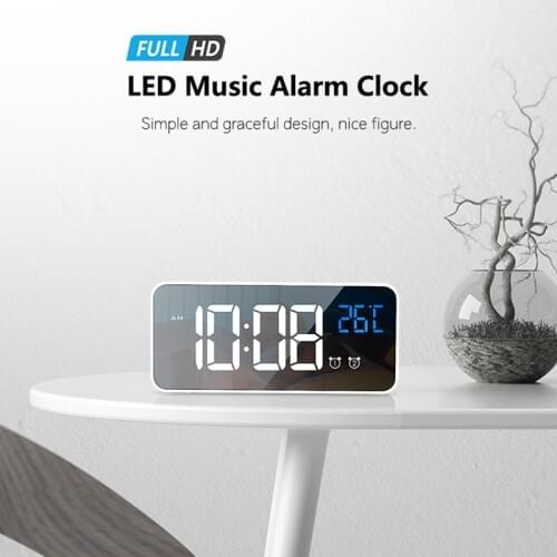 LED Alarm Clock Sound Activated Clock Temperature Electronic Desktop Digital Table Clocks for Bedside Music Clock Home Decor