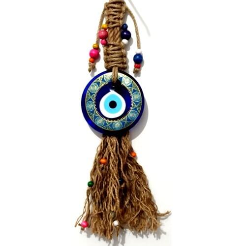 Evil Eye Beaded Gilded Glass Wall Decoration