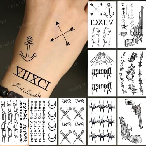 Waterproof Temporary Tattoo Sticker Linear Text Black Tatto Simple Arm Hand Finger Tatoo Woman Man Child Fake Flash Tattoos