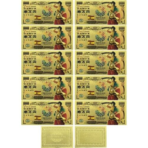 Japan Gold Banknote Tokyo World Flags Spain Card Ten Thousand Yen Souvenir Gold Plastic Cards for Collection