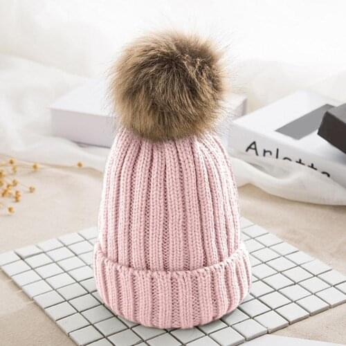 Women Winter Solid Color Pompom Knitted Beanie Hat Thick Warm Stretch Ski Cap For Men Men Unisex For Autumn Spring Winter