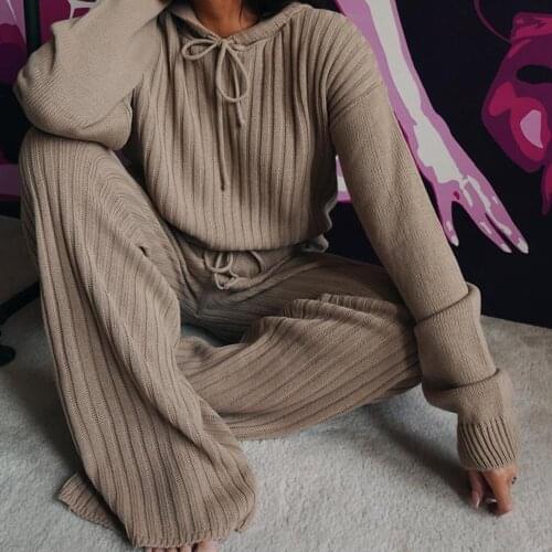 Women Sweatsuits Soft Warm Sets Winter Velvet Knitted Two Piece Pants Suits Soild Lounge Wear Outfits Tracksuit