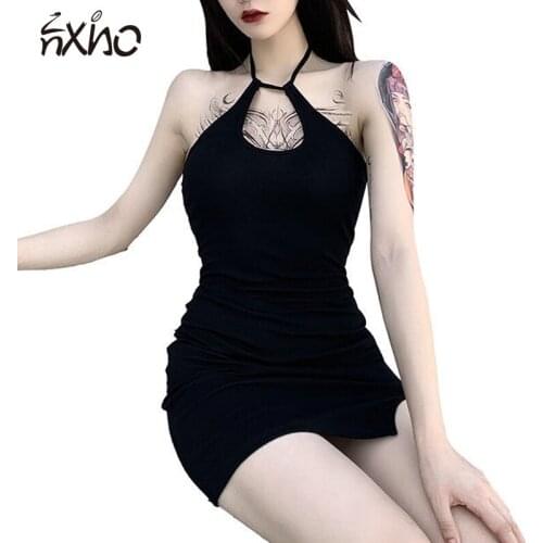Women Sling Dress Black Sexy High-waist One-step Dresses Halter Sling 2021 Summer Robe Streetwear Cool Girl Sexy Dress
