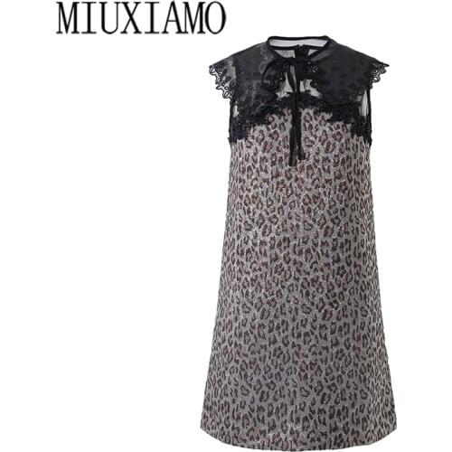MIUXIMAO 2020 Summer dress Party dress High Quality Leopard Jacquard weave Diamonds Elegant Casual Dress Women Vestidos