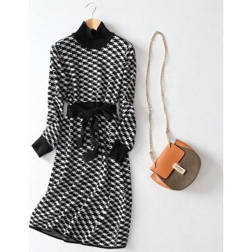 GIGOGOU Luxury Jacquard Knit Long Maxi Women Dress Winter A Line Sweater Dress Turtleneck Thick Warm Christmas Party Midi Dress