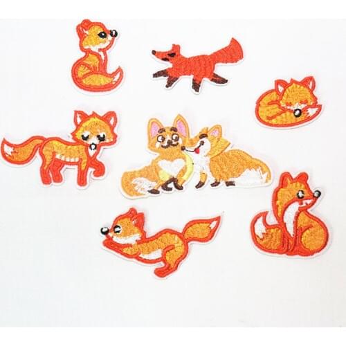 1Pcs Fox Embroidery Patches Heat Transfers Iron On Sew On Patches for Clothing DIY Clothes Stickers Badges Decorative Appliques
