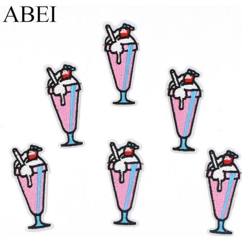 10pcs/lot Cartoon Drinks Patches Iron On Ice Cream Appliques Diy Clothes Jeans Backpack Apparel Stickers Sewing Coats Badge