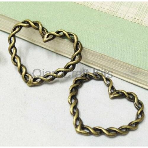 100pcs Antique Bronze Twisted Wire Heart Charm Pendants 28x35mm love braided heart zinc alloy pendant connectors