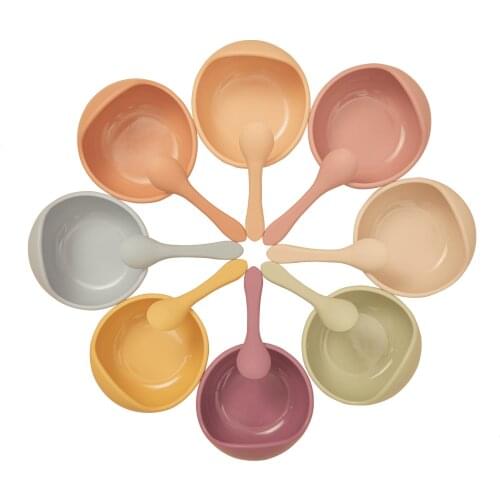 2 pieces/set of silicone baby feeding set non-slip feeding silicone bowl spoon tableware food grade baby supplies gift