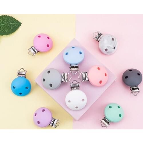 Sunrony 3Pcs Round Shape Pacifer Clip Perle Silicone Teether Clip DIY Baby Dummy Chain Nipple Holder Rodent Nursing Teething
