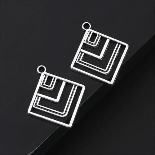 20Pcs Silver Color Hollow Geometric Square Charms Making Women Earrings Setting Ornaments Jewelry Accessories 21X21mm A3250
